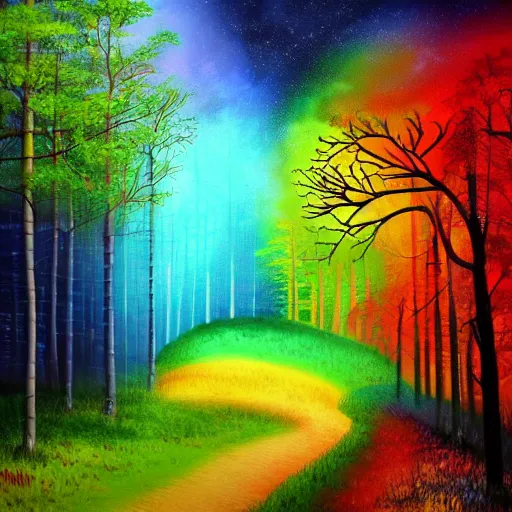 Image similar to rainbow forest trending on art station