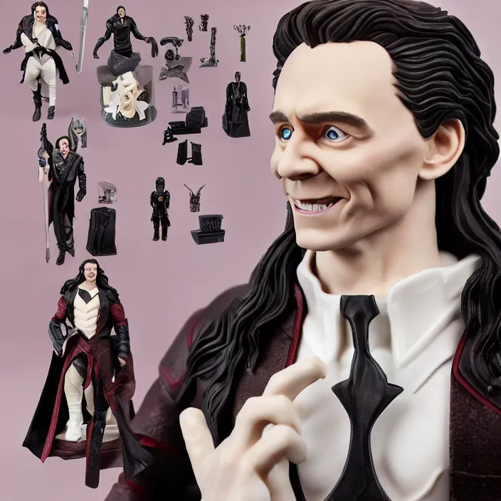 Image similar to tom hiddleston, a goodsmile figure of tom hiddleston, loki, figurine, detailed product photo