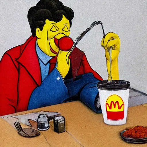 Image similar to ronald mcdonald puking vomiting