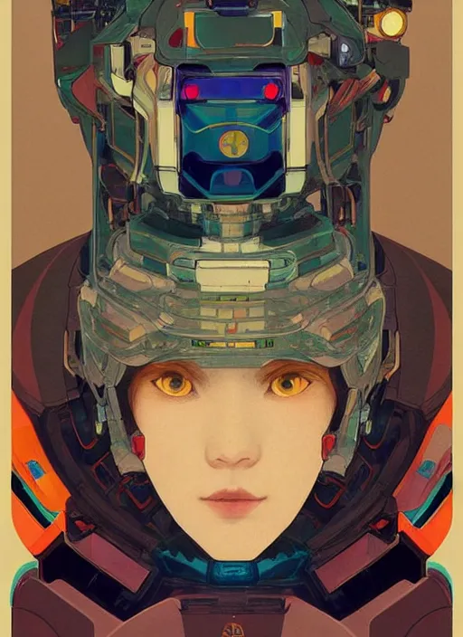 Image similar to colourful upper half portrait of army mecha robot - art by tenmyouya hisashi, hsiao - ron cheng & alphonse mucha, highly detailed, digital painting, illustration, smooth, sharp focus, intricate, symmetry, pinterest, behance, artstation