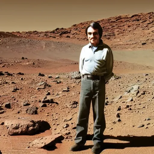 Prompt: a photo of carl sagan standing with the mars rover, 3 5 mm, highly detailed carl sagan face, high quality, award winning photo