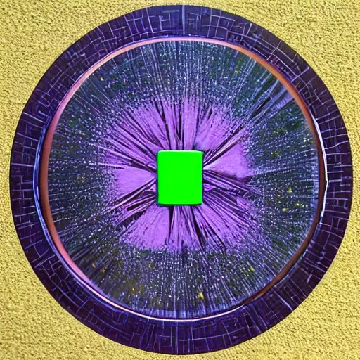 Prompt: A conceptual art. A rip in spacetime. Did this device in his hand open a portal to another dimension or reality?! heliotrope, damascening inlay by Steve Dillon unified, straight