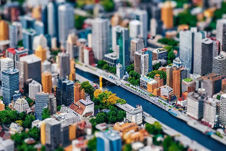 Image similar to Aerial view of a LEGO city, tilt-shift photography