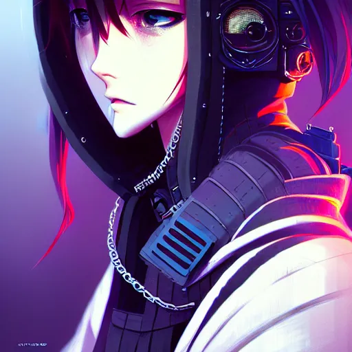 Image similar to by kyoto animation, cool girl wearing cyberpunk intricate streetwear, beautiful, detailed symmetrical close up portrait, intricate complexity, in the style of artgerm and ilya kuvshinov, cell shaded, 4 k, concept art, by wlop, krenz cushart, greg rutkowski, pixiv. cinematic dramatic atmosphere, cinematic lighting, studio quality