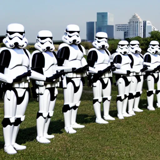 Image similar to stormtroopers in front of the austin skyline