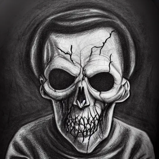 Image similar to a scary horror themed uncle, drawn with charcoal and pen and ink, half-tone-line-stacking