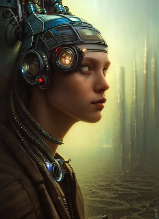 Image similar to portrait shot of cyberpunk teenager in a scenic dystopian environment, intricate, elegant, highly detailed, centered, digital painting, artstation, concept art, smooth, sharp focus, illustration, artgerm, tomasz alen kopera, peter mohrbacher, donato giancola, joseph christian leyendecker, wlop, boris vallejo