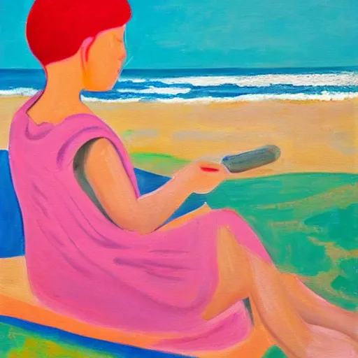 Prompt: a painting of bubblegum at the beach in the style of picasso