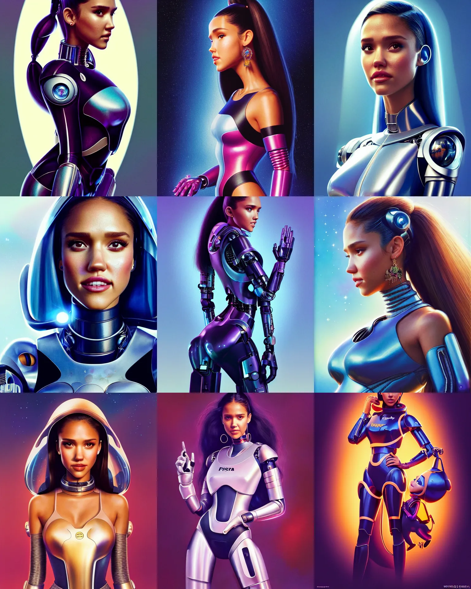 Prompt: disney pixar portrait 8 k photo of jessica alba, madison beer, adriana lima, ariana grande, wearing elaborate jewelry : : as spacesuit cyborg woman by pixar : : by weta, greg rutkowski, wlop, ilya kuvshinov, rossdraws, artgerm, annie leibovitz, alphonse mucha, unreal engine 5 : :