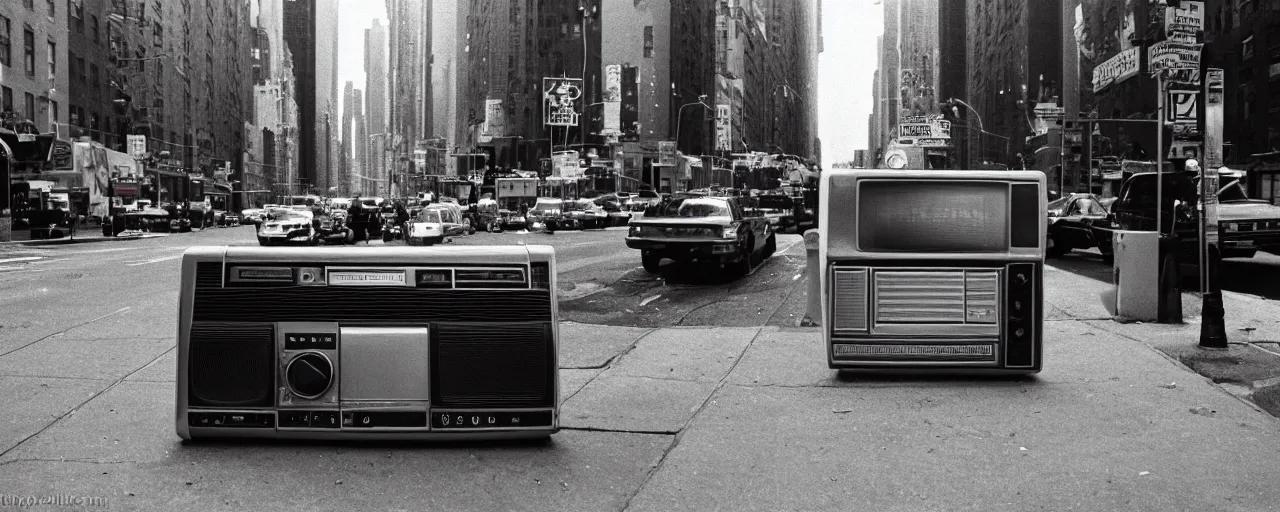 Image similar to a boombox on a nyc street blasting spaghetti out of its speakers, 1 9 8 0's, high detail, canon 5 0 mm, cinematic lighting, photography, retro, film, kodachrome