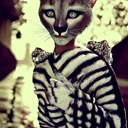 Prompt: photograph of an extremely beautiful Khajiit, high quality fashion photograph by Elizaveta Porodina