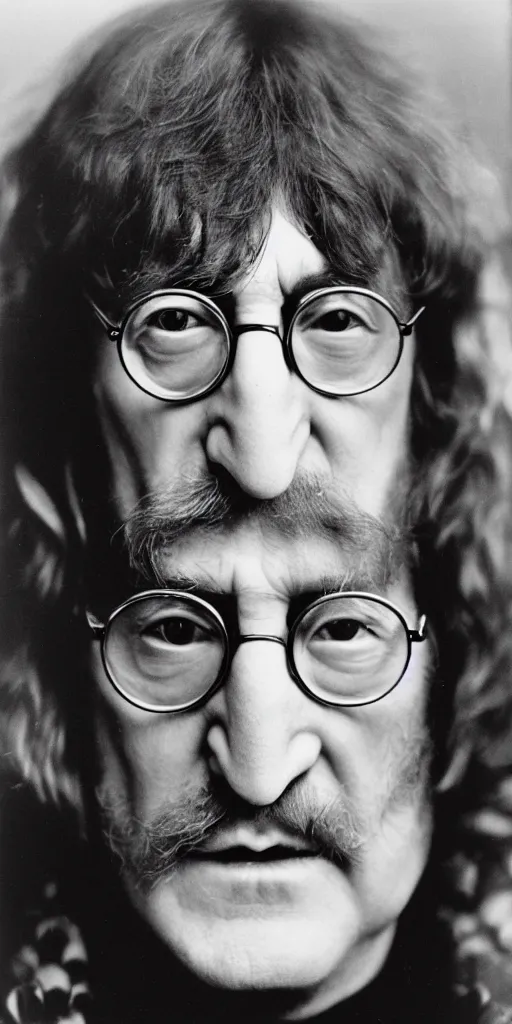 Image similar to john lennon merged with dr. zoidberg close - up portrait photograph, soft focus, f / 2. 8, dark bg, photo by annie annie leibovitz