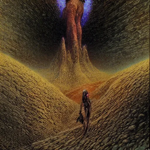 Prompt: lost on a gigeresque planet by jean delville by luis royo and wayne barlowe, beksinski