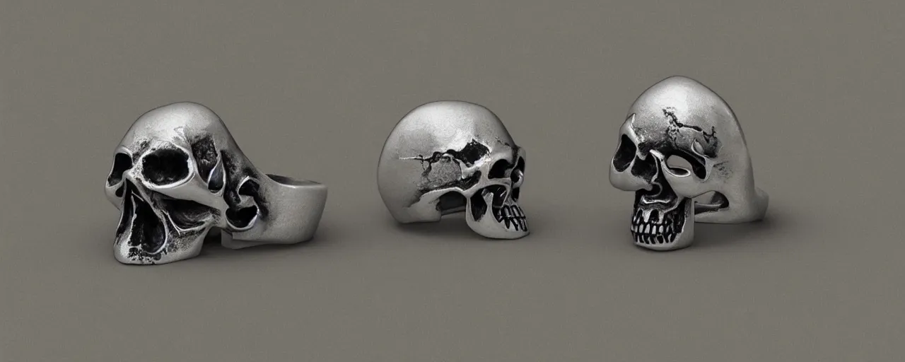 Prompt: simple ring with a skull, ring, skull, black, green mist emanates, magic, poison, smooth shank, crystals, engravings, product design, jewelry, art by gerald brom, greg rutkowski and artgerm and james jean and zdzisław beksinski, 8 k, unreal engine, c 4 d