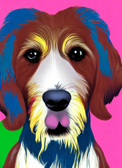 Image similar to short hair brown dashhound, colourful digital art
