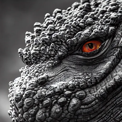 Image similar to Photorealistic photograph of godzilla by Suzi Eszterhas, photorealism, photorealistic, realism, real, highly detailed, ultra detailed, detailed, f/2.8L Canon EF IS lens, Canon EOS-1D Mark II, Wildlife Photographer of the Year, Pulitzer Prize for Photography, 8k