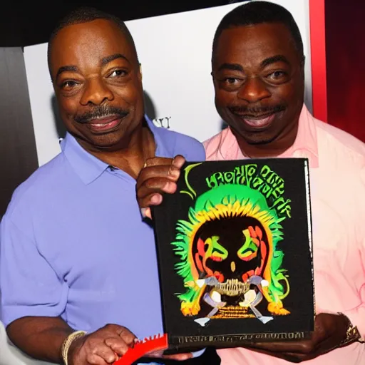 Prompt: LeVar Burton holding the Necronomicon for a very special episode of Reading Rainbow, 4k, 8k, tasteful photoshop, photorealistic,