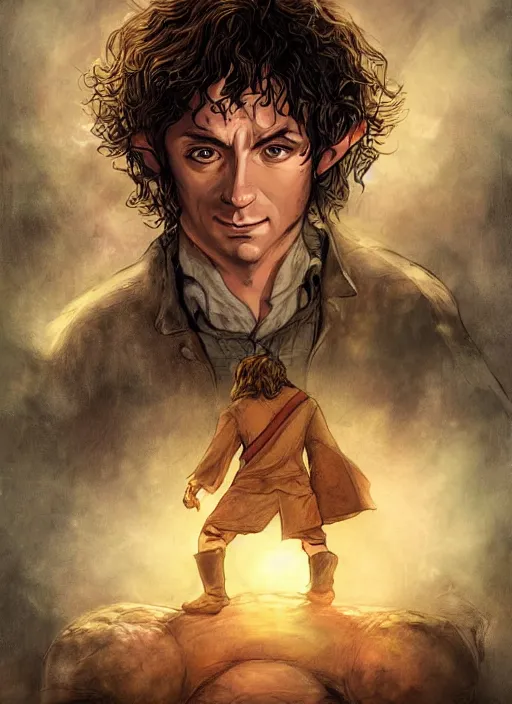 Prompt: A fantasy comic book style portrait painting of a hobbit, DAZ, hyperrealistic, ambient light, dynamic light