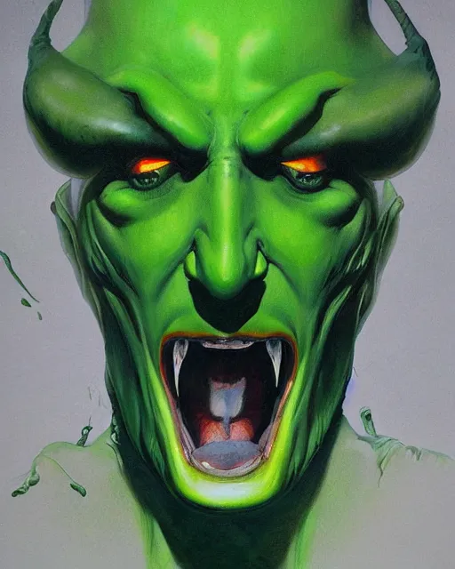 Image similar to green sad devil by Peter Andrew Jones, hyperrealism