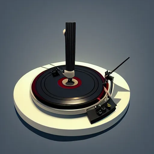 Image similar to a funny turntable with a needle on top of kiwi, a low poly render by blender guru, featured on polycount, computer art, sketchfab, rendered in maya, voxel art