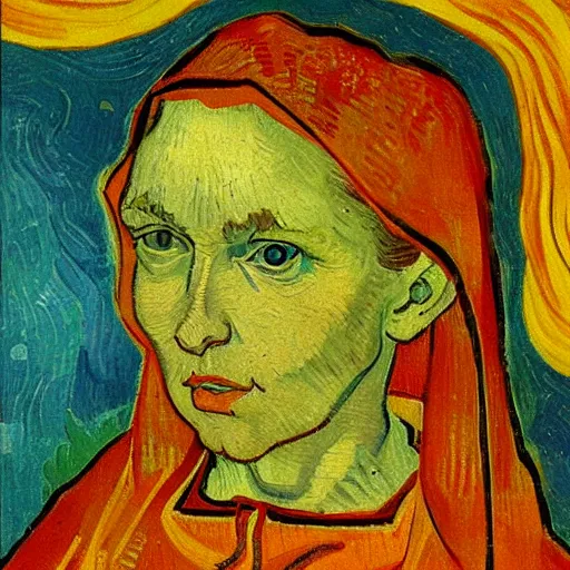 Image similar to the madonna of the goldfish, oil painting by van gogh,