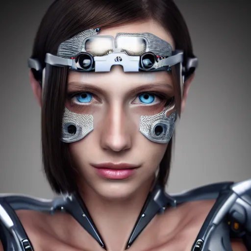 Image similar to portrait photo of a beautiful female cyborg