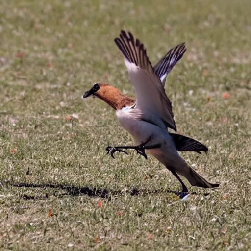 Prompt: poor bird, beginning to take flight. it's a wild bird. this bird is a fierce one, so watch out.