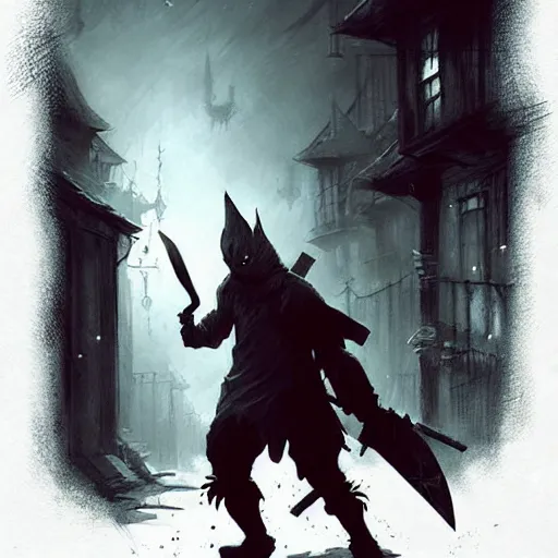 Prompt: pikachu wielding a machete and mugging people in a back alley, art by greg rutkowski, in the style of bloodborne, intricate, elegant, highly detailed, smooth, sharp focus, artstation