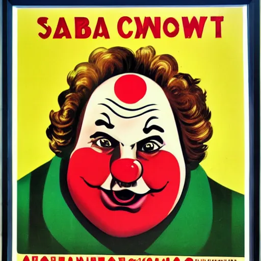 Image similar to fat communist clown portrait, soviet propaganda poster