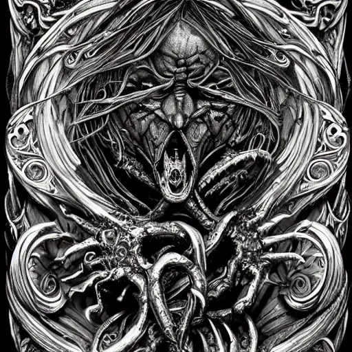 Image similar to the seven deadly sins, horror art, grotesque, zbrush art, majestic, silver filigree, colorful, dark fantasy, celtic knot, anatomical, h r giger style, frank frazetta, ornate, art nouveau, symmetrical, turquoise jewelry, red smoke insanely detailed and intricate, hypermaximalist, elegant, ornate, hyper realistic, super detailed