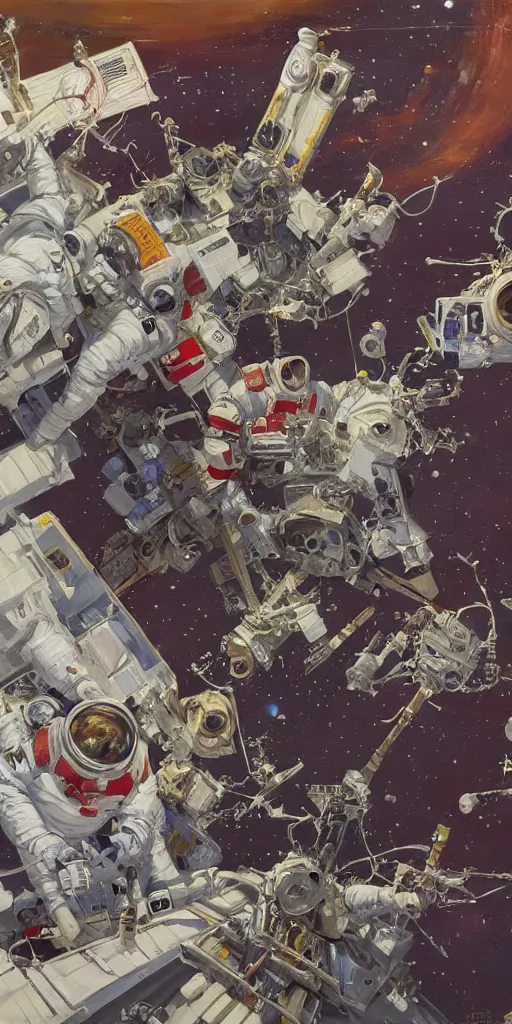 Image similar to oil painting scene from space station by kim jung gi