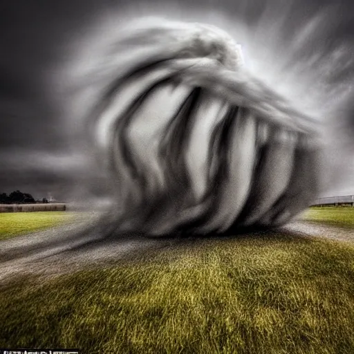 Image similar to a twisted face like a tornado, realistic detailed photography