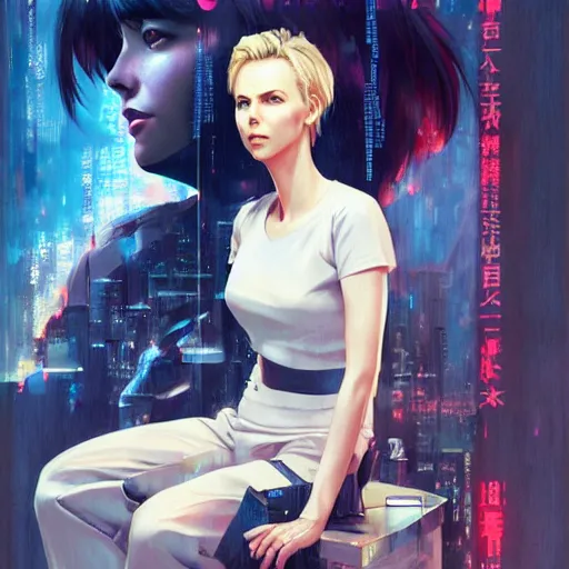 Image similar to charlize theron portrait as manga girl, realistic shaded perfect face, fine details. anime. realistic shaded lighting poster by ilya kuvshinov katsuhiro otomo ghost - in - the - shell, magali villeneuve, artgerm, jeremy lipkin and michael garmash and rob rey