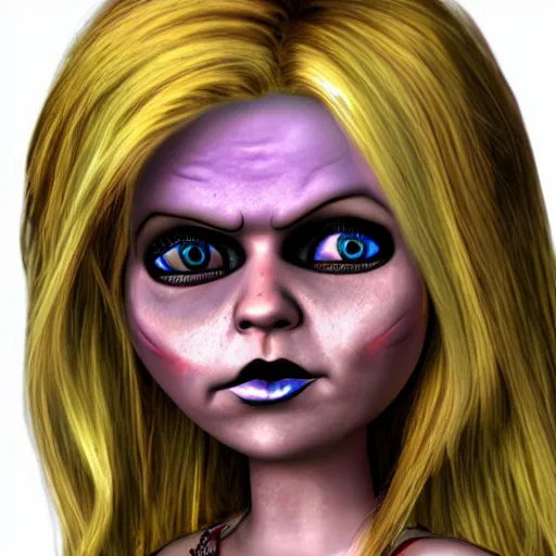 Prompt: Bride of Chucky photo realistic