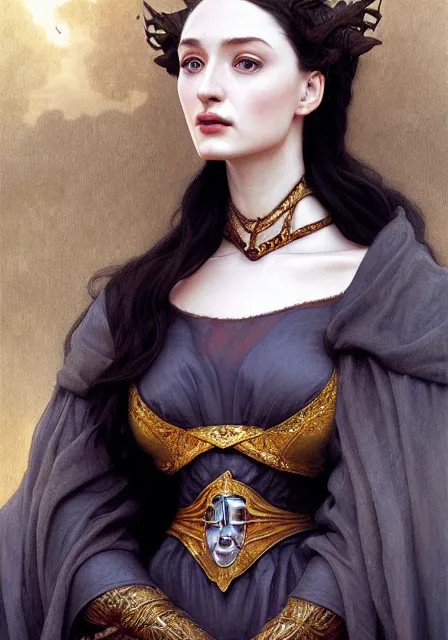 Image similar to portrait of sansa dark monster queen, intricate, elegant, highly detailed, digital painting, artstation, concept art, smooth, sharp focus, illustration, art by artgerm and greg rutkowski and alphonse mucha and william - adolphe bouguereau