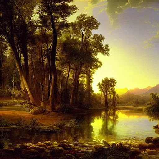 Image similar to a desert oasis, kindred spirits, harmony of nature, angelic light, sparkling dew, by asher brown durand, by ivan shishkin,