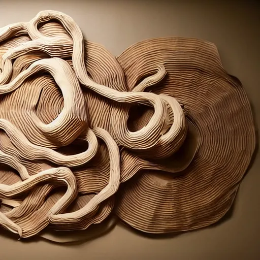 Image similar to tentacles made of brown corrugated cardboard, cut out of cardboard, realistic photography, fantasy