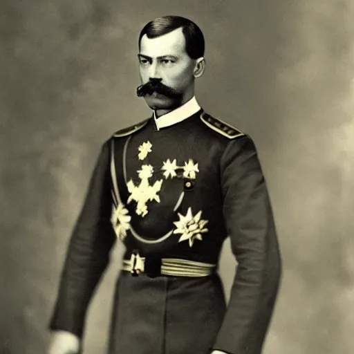 Image similar to a photograph of tsar nicholas ii as iron man