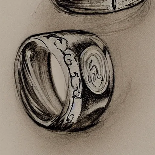 Image similar to artisan sketching of a ring with a cameo ornament, technical, full page, highly detailed, 8 k