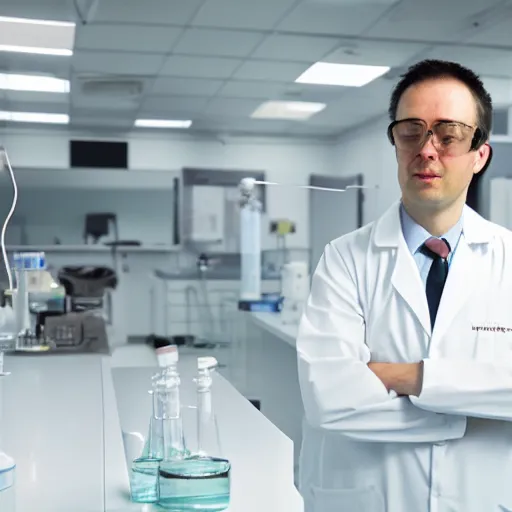 Prompt: photo where a scientist appears in a laboratory