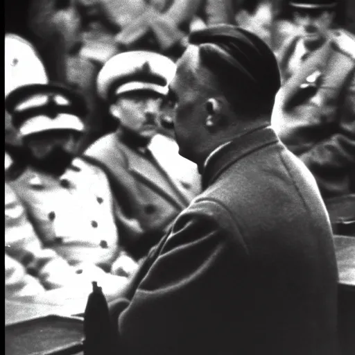 Image similar to adolf hitler in nuremberg trials, canon 3 5 mm photography