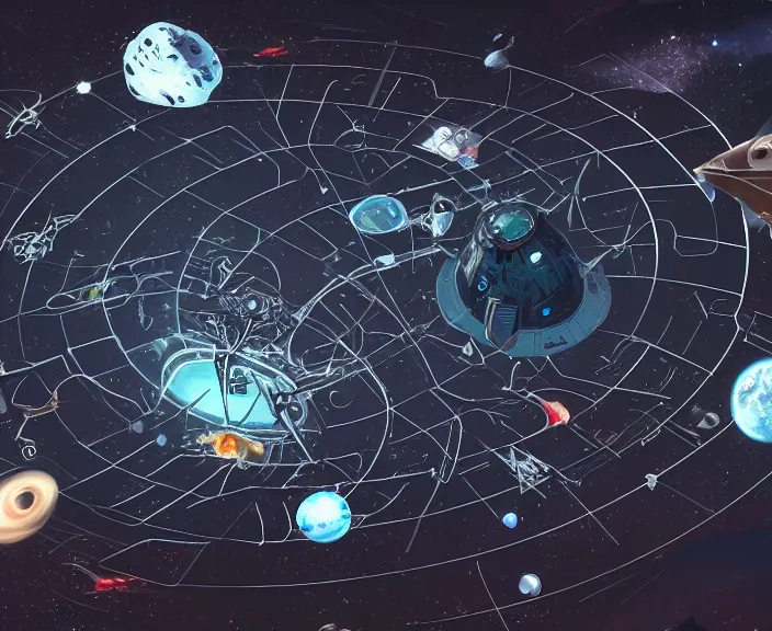 Prompt: a space junkyard forming a tilted disk with vortex in the center in black starless space, a graveyard of space stations and giant space structures, dark sci - fi game map, solid black background, everything fits on the screen, no ui elements