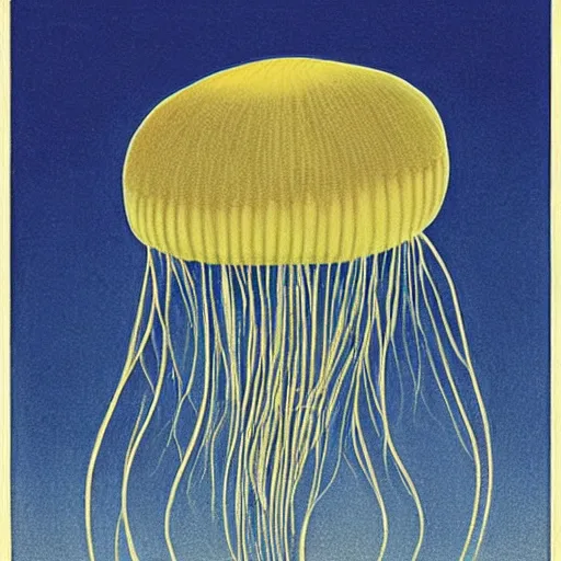 Prompt: a stinging jellyfish, by grant wood