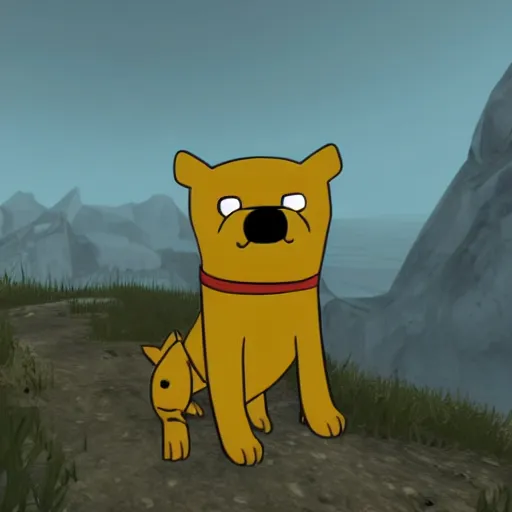 Prompt: Jake the Dog from Adventure Time in Skyrim