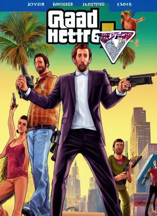 Image similar to a portrait of simon helberg as gta 5 cover art