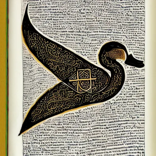 Prompt: book of kells, illustration of a duck, ink and dye on calfskin vellum