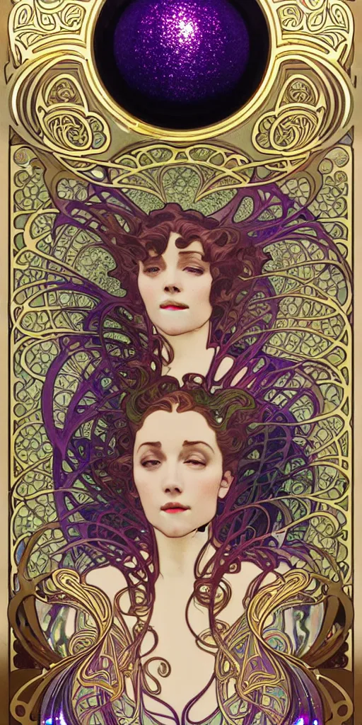 Prompt: the source of future growth dramatic, elaborate emotive Art Nouveau styles to emphasise beauty as a transcendental, seamless pattern, symmetrical, large motifs,Alphonse Mucha, 8k image, supersharp, metallic reflective surfaces, glittery iridescent black and rainbow colors with gold accents, perfect symmetry, pearlescent, High Definition, sci-fi, Octane render in Maya and Houdini, light, shadows, reflections, photorealistic, masterpiece, smooth gradients, high contrast, 3D, no blur, sharp focus, photorealistic, insanely detailed and intricate, cinematic lighting, Octane render, epic scene, 8K