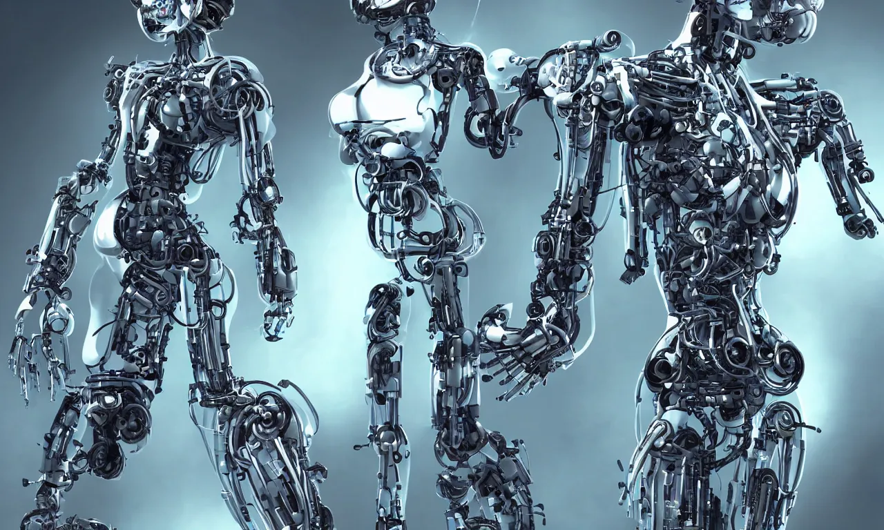 Prompt: a robot biopunk cyberpunk woman. android mechanical woman