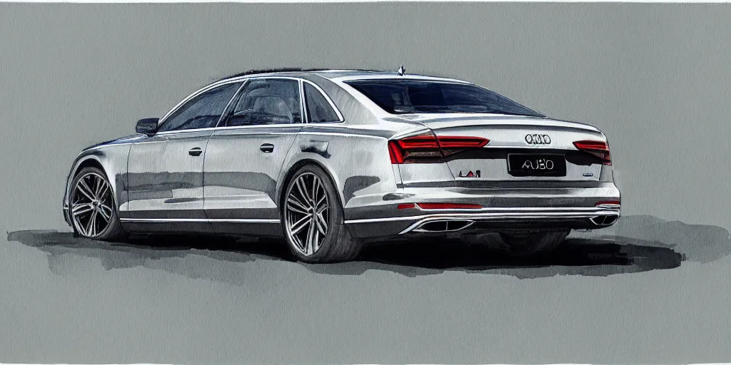 Image similar to audi a 8 water color painting, rtx, raytracing, 8 k, highly detailed, soft colors,