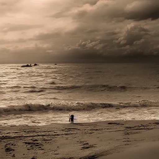 Prompt: among us on the beach, eldritch horror, HD photography 4k,